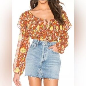 Free People Floral Chiffon Top Say it to Me Bodysuit